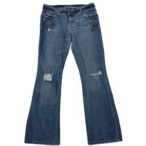 Vtg American Eagle Jean Women 8 Hipster Skinny Flare Distressed Boho 100% Cotton